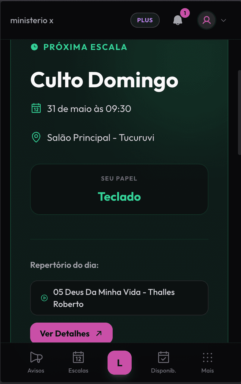 Dashboard do membro da equipe — Mobile